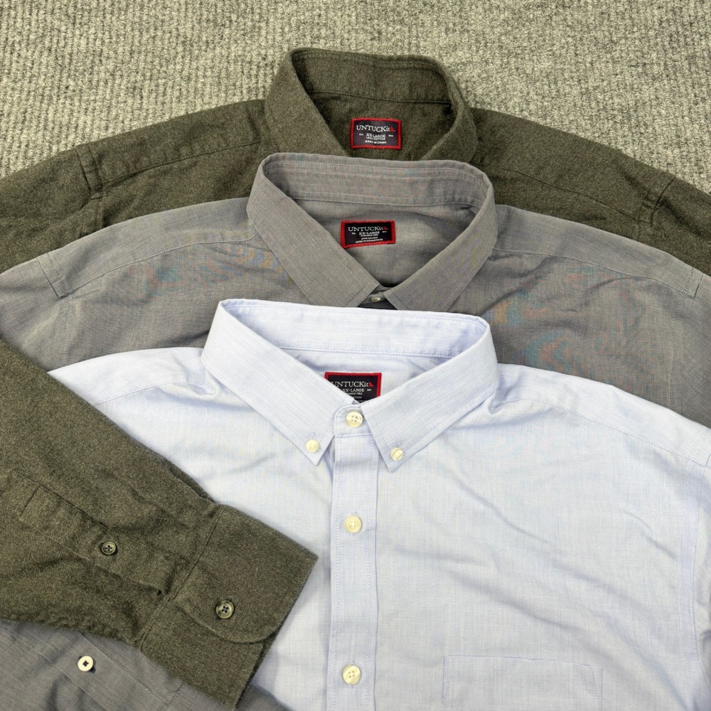 UNTUCKit Mens Button Down Long Sleeve Shirts XXL Lot of 3 Blue Wrinkle Free Gray